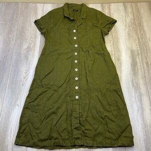Quince Dress Womemns XL Olive Green European Linen Button Front Casual Summer